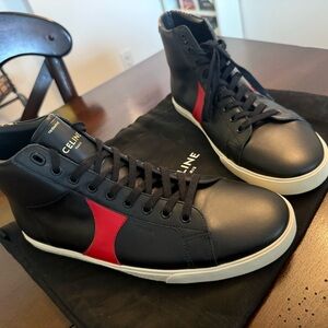 Celine Men's Black and Red Sneakers
